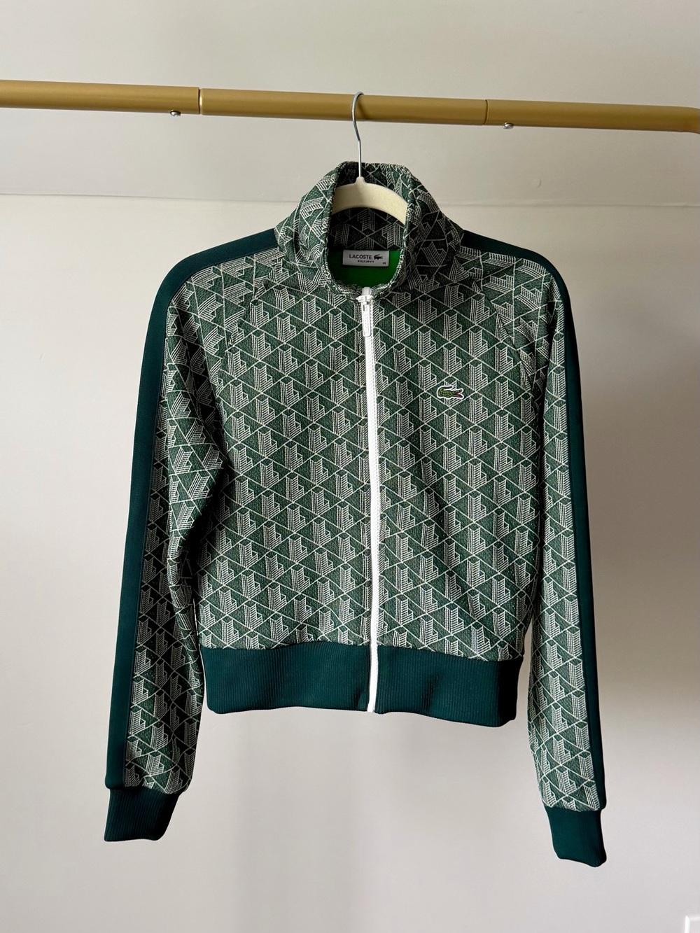 Lacoste Green Paris Zip-Up Track Geometric Bomber Jacket 38